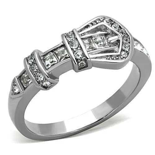 TK1334 - High polished (no plating) Stainless Steel Ring with Top Grade Crystal in Clear - Alamode - Flyclothing LLC