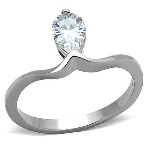 TK1336 - High polished (no plating) Stainless Steel Ring with AAA Grade CZ in Clear - Alamode - Flyclothing LLC