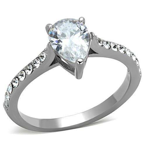 TK1337 - High polished (no plating) Stainless Steel Ring with AAA Grade CZ in Clear - Alamode - Flyclothing LLC