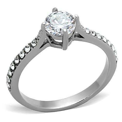 TK1339 - High polished (no plating) Stainless Steel Ring with AAA Grade CZ in Clear - Alamode - Flyclothing LLC
