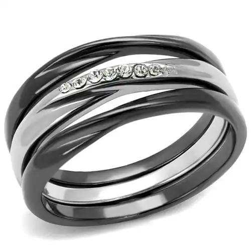 TK1340PJ - Two Tone IP Light Black (IP Gun) Stainless Steel Ring with Top Grade Crystal in Clear - Alamode - Flyclothing LLC