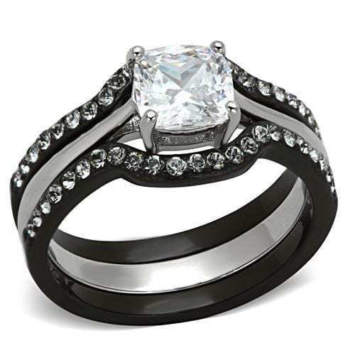 TK1343 - Two-Tone IP Black Stainless Steel Ring with AAA Grade CZ in Clear - Alamode - Flyclothing LLC