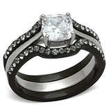 TK1343 - Two-Tone IP Black Stainless Steel Ring with AAA Grade CZ in Clear - Alamode - Flyclothing LLC
