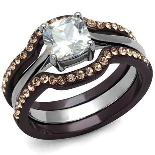 TK1343PC - Two Tone IP Dark Brown (IP coffee) Stainless Steel Ring with AAA Grade CZ in Clear - Alamode - Flyclothing LLC