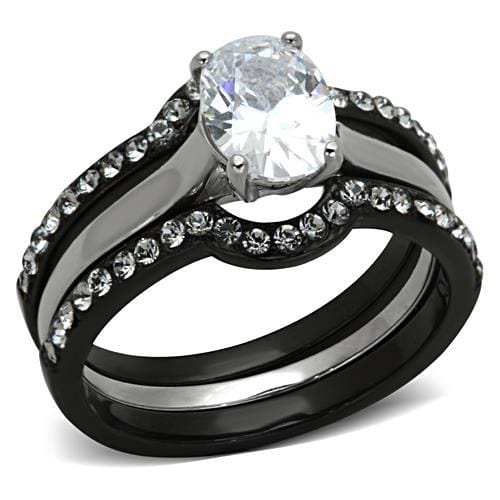 TK1344 - Two-Tone IP Black Stainless Steel Ring with AAA Grade CZ in Clear - Alamode - Flyclothing LLC