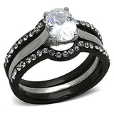TK1344 - Two-Tone IP Black Stainless Steel Ring with AAA Grade CZ in Clear - Alamode - Flyclothing LLC