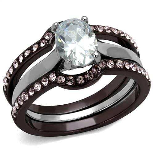 TK1344PC - Two Tone IP Dark Brown (IP coffee) Stainless Steel Ring with AAA Grade CZ in Clear - Alamode - Flyclothing LLC