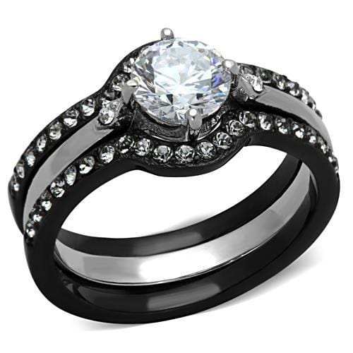 TK1346 - Two-Tone IP Black Stainless Steel Ring with AAA Grade CZ in Clear - Alamode - Flyclothing LLC