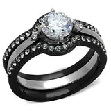 TK1346 - Two-Tone IP Black Stainless Steel Ring with AAA Grade CZ in Clear - Alamode - Flyclothing LLC