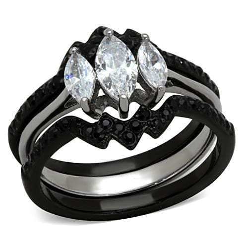 TK1347 - Two-Tone IP Black Stainless Steel Ring with AAA Grade CZ in Clear - Alamode - Flyclothing LLC
