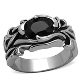 TK1355 - High polished (no plating) Stainless Steel Ring with Synthetic Synthetic Glass in Jet - Alamode - Flyclothing LLC