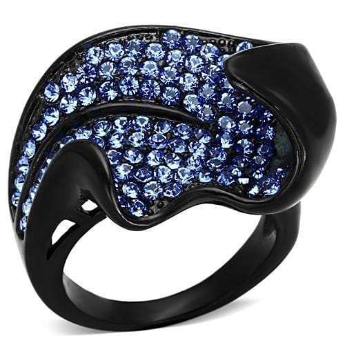 TK1362 - IP Black(Ion Plating) Stainless Steel Ring with Top Grade Crystal in Sapphire - Alamode - Flyclothing LLC