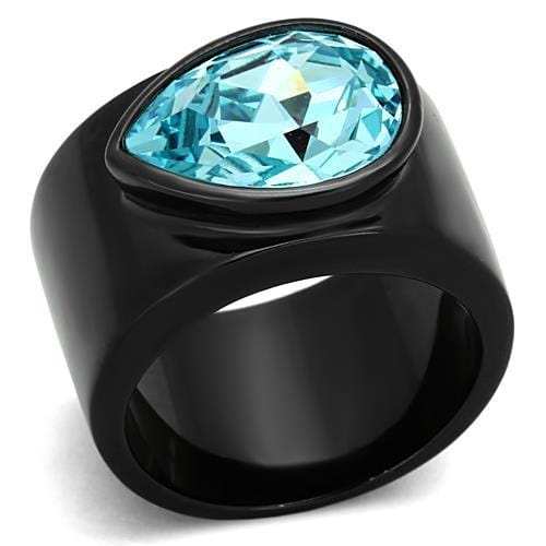 TK1363 - IP Black(Ion Plating) Stainless Steel Ring with Top Grade Crystal in Light Sapphire - Alamode - Flyclothing LLC