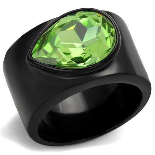 TK1363J - IP Black(Ion Plating) Stainless Steel Ring with Top Grade Crystal in Peridot - Alamode - Flyclothing LLC