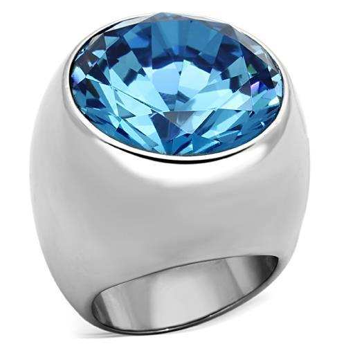 TK1367 - High polished (no plating) Stainless Steel Ring with Synthetic Synthetic Glass in Sea Blue - Alamode - Flyclothing LLC