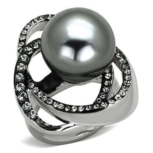 TK1371 - High polished (no plating) Stainless Steel Ring with Synthetic Pearl in Gray - Alamode - Flyclothing LLC
