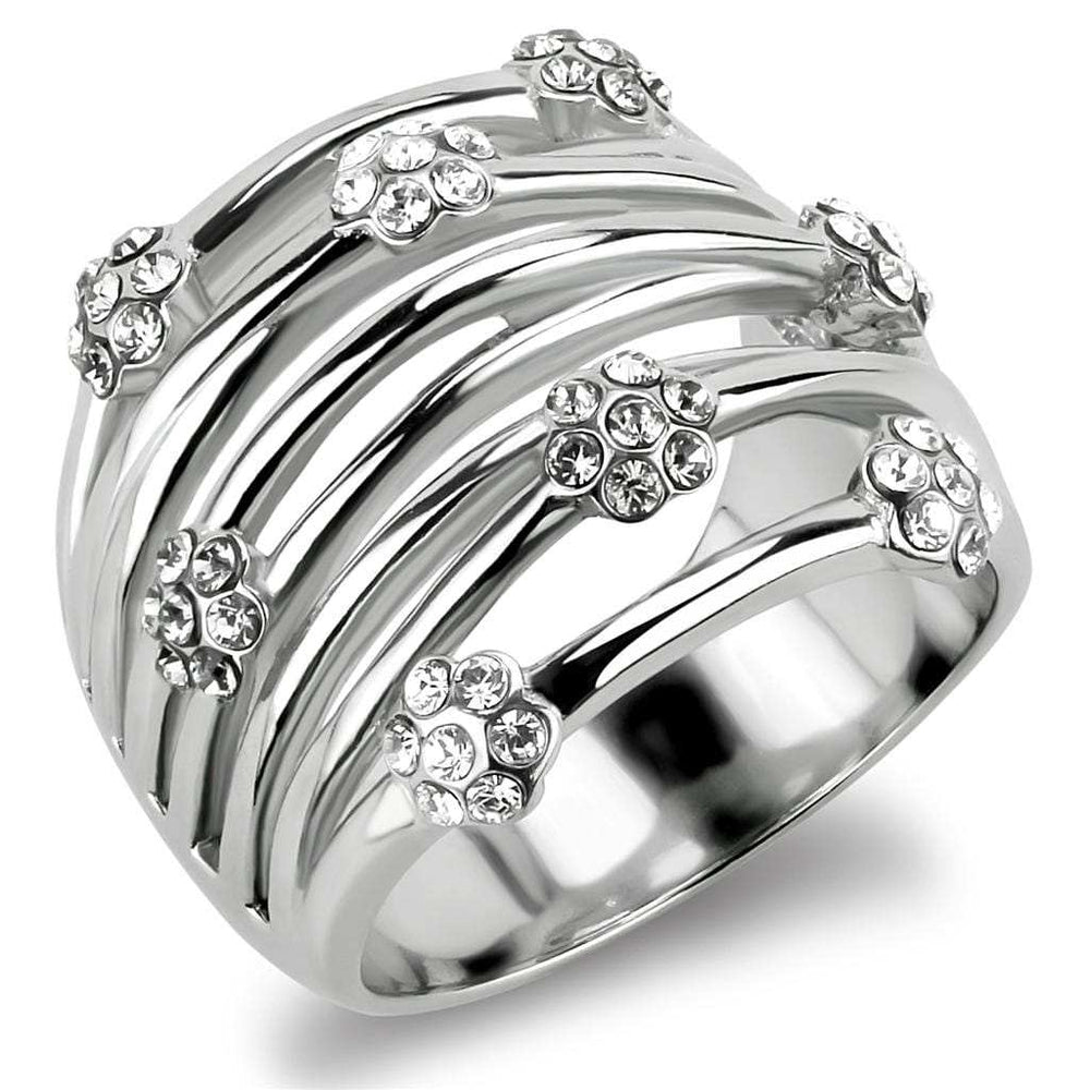 TK1372 - High polished (no plating) Stainless Steel Ring with Top Grade Crystal in Clear - Alamode - Flyclothing LLC