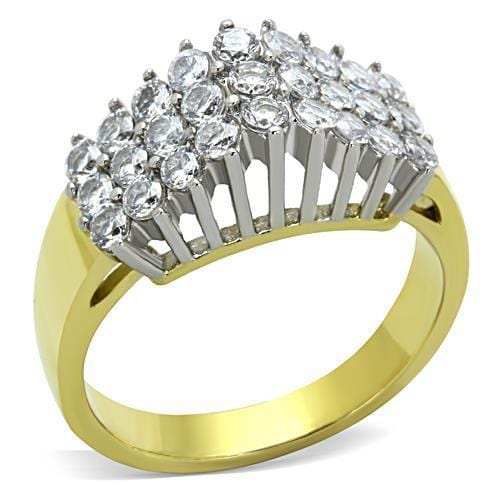 TK1376 - Two-Tone IP Gold (Ion Plating) Stainless Steel Ring with AAA Grade CZ in Clear - Alamode - Flyclothing LLC