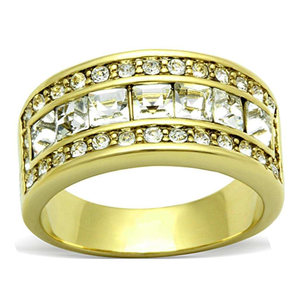 TK1386 - IP Gold(Ion Plating) Stainless Steel Ring with Top Grade Crystal in Clear - Alamode - Flyclothing LLC