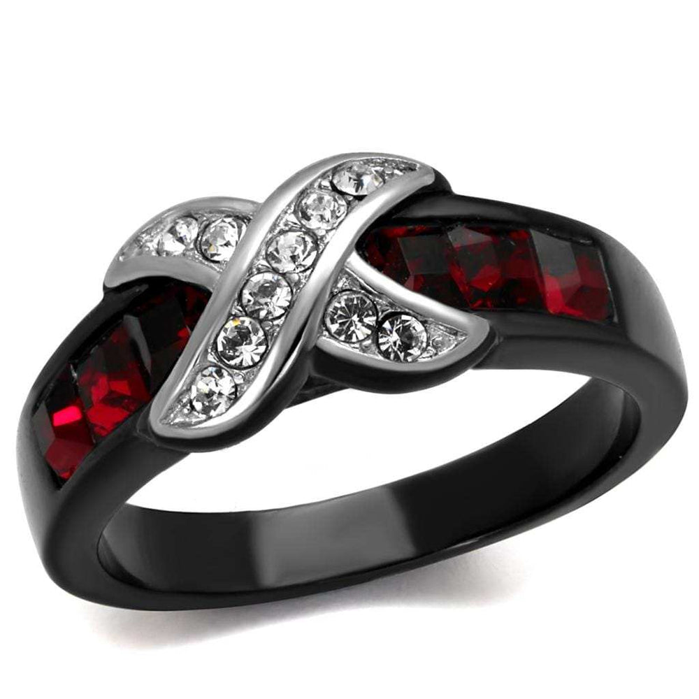 TK1388J - Two-Tone IP Black Stainless Steel Ring with Top Grade Crystal in Siam - Alamode - Flyclothing LLC