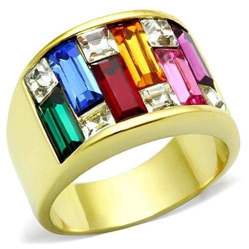 TK1397 - IP Gold(Ion Plating) Stainless Steel Ring with Top Grade Crystal in Multi Color - Alamode - Flyclothing LLC