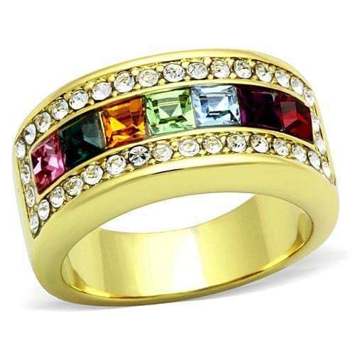 TK1402 - IP Gold(Ion Plating) Stainless Steel Ring with Top Grade Crystal in Multi Color - Alamode - Flyclothing LLC