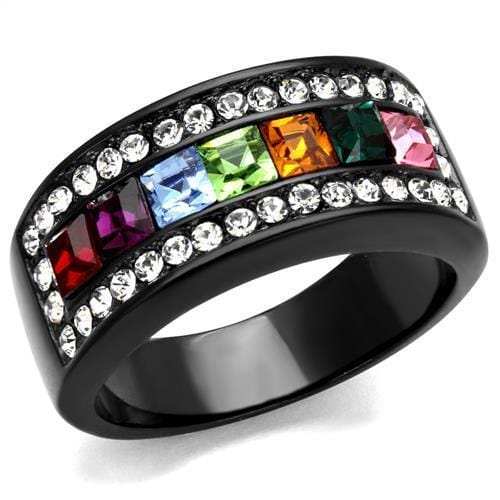 TK1402J - IP Black(Ion Plating) Stainless Steel Ring with Top Grade Crystal in Multi Color - Alamode - Flyclothing LLC