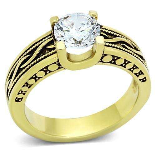 TK1410 - IP Gold(Ion Plating) Stainless Steel Ring with AAA Grade CZ in Clear - Alamode - Flyclothing LLC