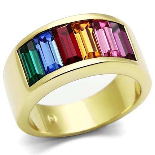 TK1415 - IP Gold(Ion Plating) Stainless Steel Ring with Top Grade Crystal in Multi Color - Alamode - Flyclothing LLC