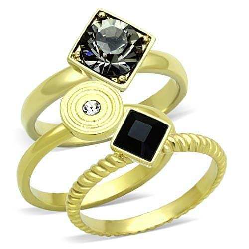 TK1417 - IP Gold(Ion Plating) Stainless Steel Ring with Top Grade Crystal in Jet - Alamode - Flyclothing LLC