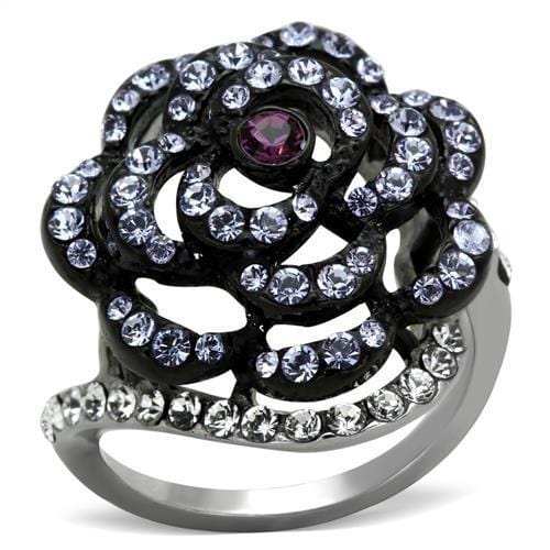 TK1422 - Two-Tone IP Black Stainless Steel Ring with Top Grade Crystal in Amethyst - Alamode - Flyclothing LLC