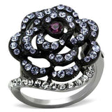 TK1422 - Two-Tone IP Black Stainless Steel Ring with Top Grade Crystal in Amethyst - Alamode - Flyclothing LLC