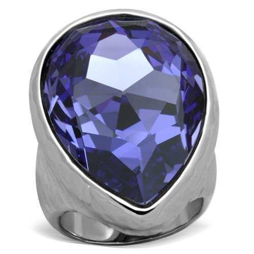 TK1426 - High polished (no plating) Stainless Steel Ring with Top Grade Crystal in Tanzanite - Alamode - Flyclothing LLC