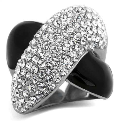 TK1427 - High polished (no plating) Stainless Steel Ring with Top Grade Crystal in Clear - Alamode - Flyclothing LLC