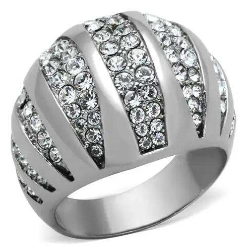 TK1430 - High polished (no plating) Stainless Steel Ring with Top Grade Crystal in Clear - Alamode - Flyclothing LLC