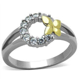 TK1434 - Two-Tone IP Gold (Ion Plating) Stainless Steel Ring with AAA Grade CZ in Clear - Alamode - Flyclothing LLC