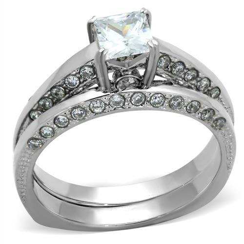 TK1435 - High polished (no plating) Stainless Steel Ring with AAA Grade CZ in Clear - Alamode - Flyclothing LLC