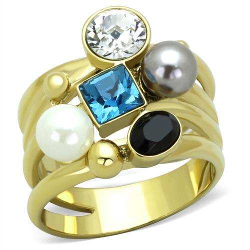 TK1440 - IP Gold(Ion Plating) Stainless Steel Ring with Synthetic Pearl in Multi Color - Alamode - Flyclothing LLC