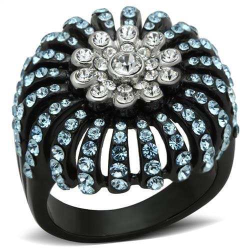 TK1442 - Two-Tone IP Black Stainless Steel Ring with Top Grade Crystal in Sea Blue - Alamode - Flyclothing LLC