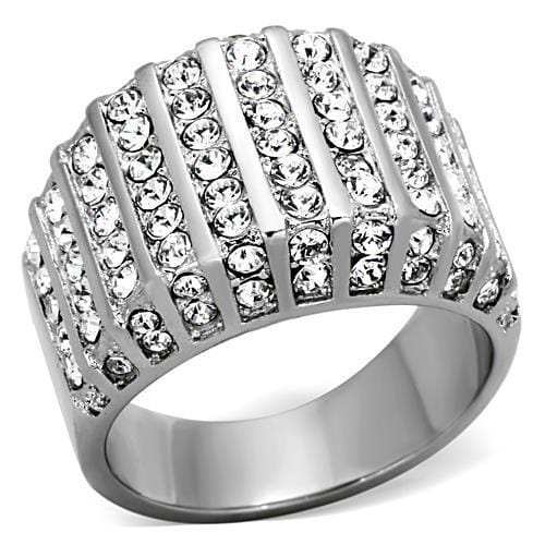 TK1447 - High polished (no plating) Stainless Steel Ring with Top Grade Crystal in Clear - Alamode - Flyclothing LLC