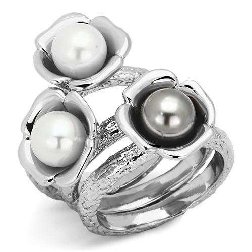 TK1449 - High polished (no plating) Stainless Steel Ring with Synthetic Pearl in Multi Color - Alamode - Flyclothing LLC