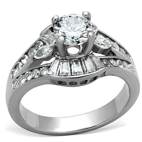 High polished (no plating) Stainless Steel Ring with AAA Grade CZ in Clear - Alamode - Flyclothing LLC