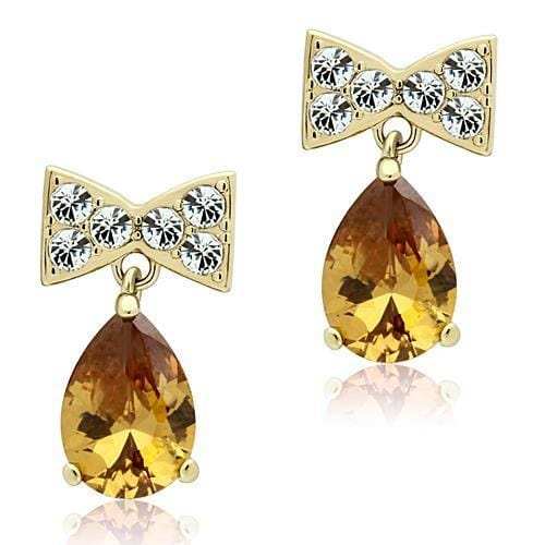TK1487 - IP Gold(Ion Plating) Stainless Steel Earrings with AAA Grade CZ in Champagne - Alamode - Flyclothing LLC