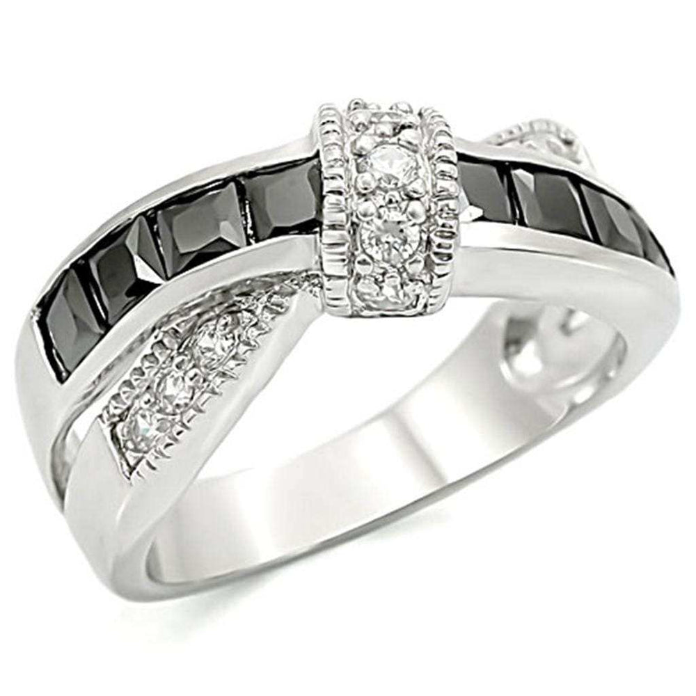TK1494 - High polished (no plating) Stainless Steel Ring with AAA Grade CZ in Jet - Alamode - Flyclothing LLC
