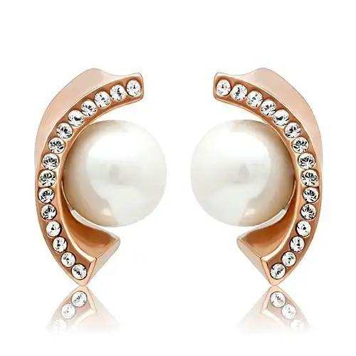 TK1510 - IP Rose Gold(Ion Plating) Stainless Steel Earrings with Synthetic Pearl in White - Alamode - Flyclothing LLC