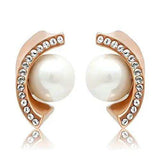TK1510 - IP Rose Gold(Ion Plating) Stainless Steel Earrings with Synthetic Pearl in White - Alamode - Flyclothing LLC