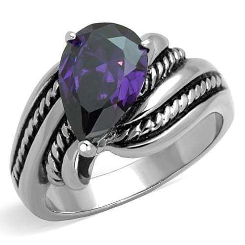 TK1515 - High polished (no plating) Stainless Steel Ring with AAA Grade CZ in Amethyst - Alamode - Flyclothing LLC