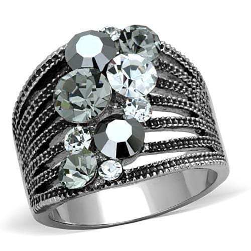 TK1521 - High polished (no plating) Stainless Steel Ring with Top Grade Crystal in Black Diamond - Alamode - Flyclothing LLC