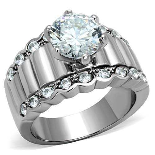 TK1524 - High polished (no plating) Stainless Steel Ring with AAA Grade CZ in Clear - Alamode - Flyclothing LLC