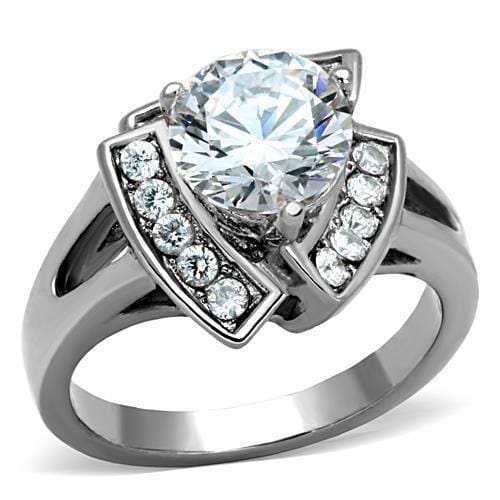 TK1528 - High polished (no plating) Stainless Steel Ring with AAA Grade CZ in Clear - Alamode - Flyclothing LLC